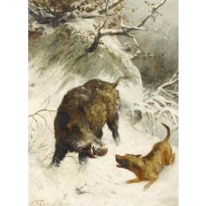 Carl Moll - Câine de vânătoare și mistreț 1889 - 7